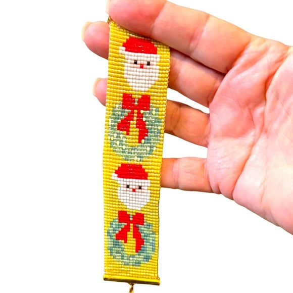 Christmas holidays Hand woven handcrafted  beaded adjustable cuff bracelet - Picture 1 of 4